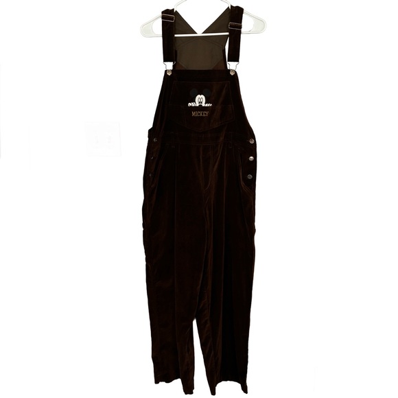 Disney Pants - Vintage 90s Disney Mickey Mouse Dark Brown Velvet Overalls | Size M